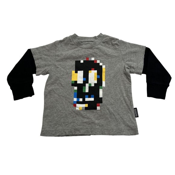 Nununu Pixel Skull Shirt in Heather Grey - Picture 1 of 4